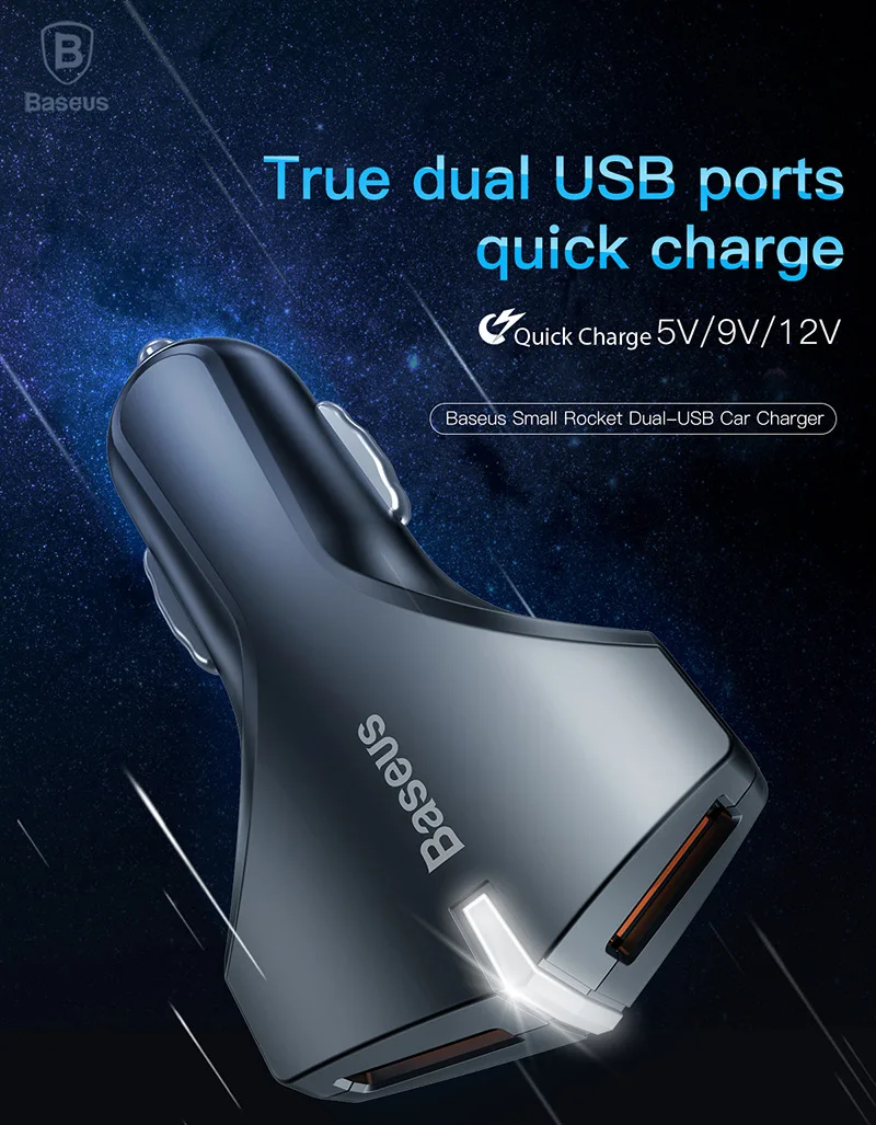 Автомобильное зарядное устройство Baseus Quick Charge 3,0 5V3A QC3.0 Turbo быстрая зарядка автомобильное зарядное устройство двойной USB Автомобильное зарядное устройство для мобильного телефона iPhone 7 X