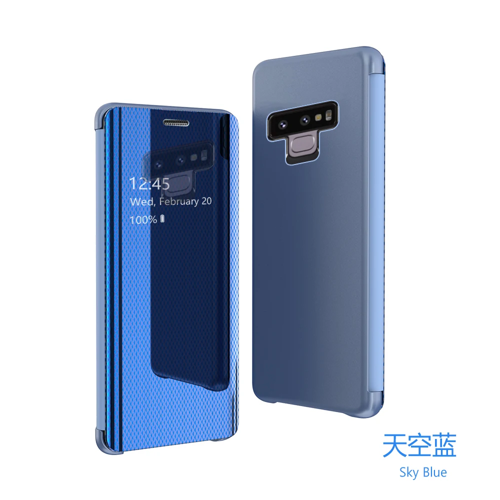 Синий Зеркальный умный флип-чехол для samsung Galaxy S9 S8 Plus S7 S7Edge Note 8 9 вертикальный зеркальный защитный чехол-подставка для телефона - Цвет: Синий