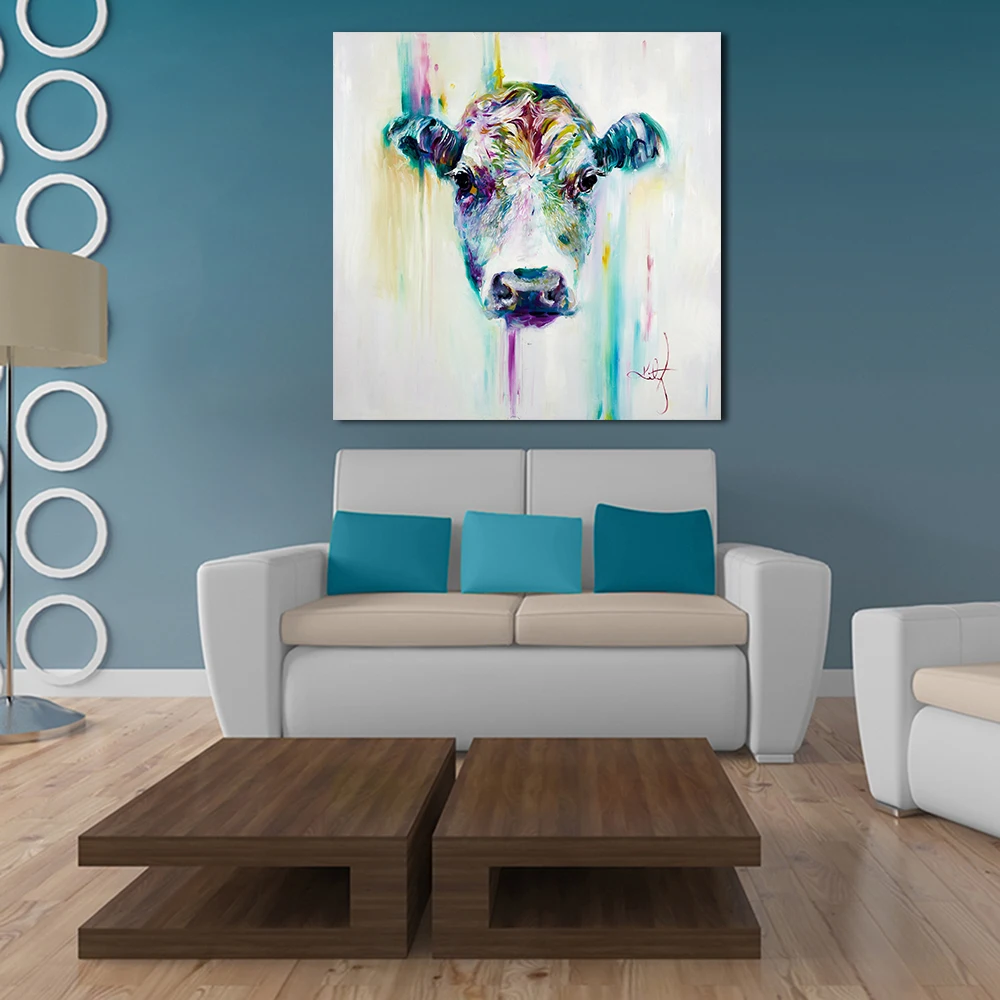 JQHYART Oil Painting Canvas Art Abstract Animal Cow Home Decor Wall Pictures For Living Room Modern No Frame Picture | Дом и сад