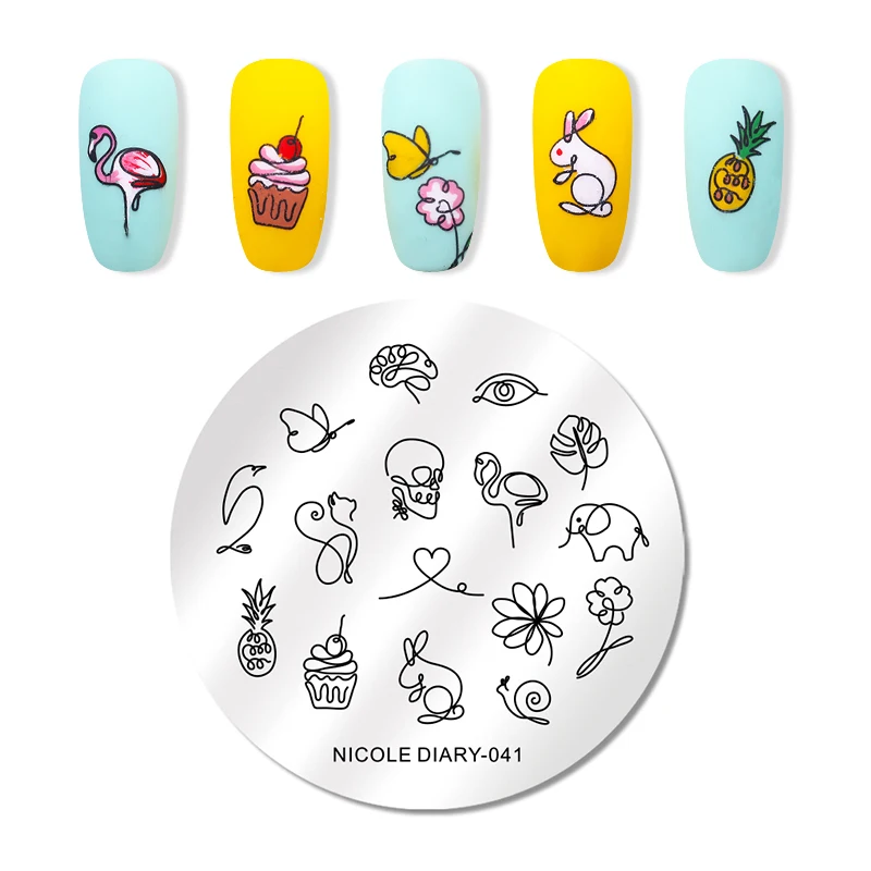041 NICOLE дневник пластины для штамповки ногтей геометрические цветы мульти-шаблон дизайн ногтей штамп трафарет маникюрный шаблон инструменты - Цвет: 041