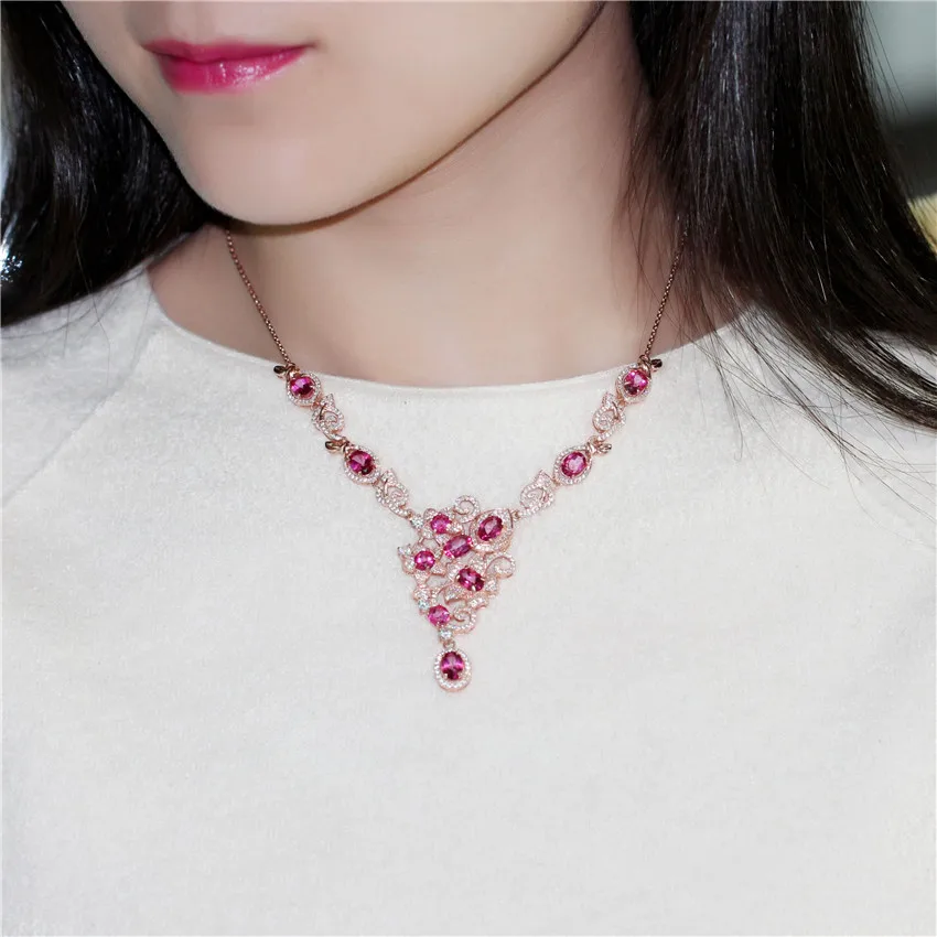 Almei 10pcs Topaz 925 Sterling Silver Sakura Flower Necklaces &amp Pendants Cherry Blossoms With Rose Gold Color Free Box 40% FN029 |