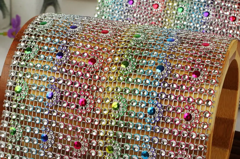 

10Yard Multicolor Flower Bendable Mesh Wrap Roll Sparkle Rhinestone Trim Ribbon For Wedding Gift Party Craft Decoration