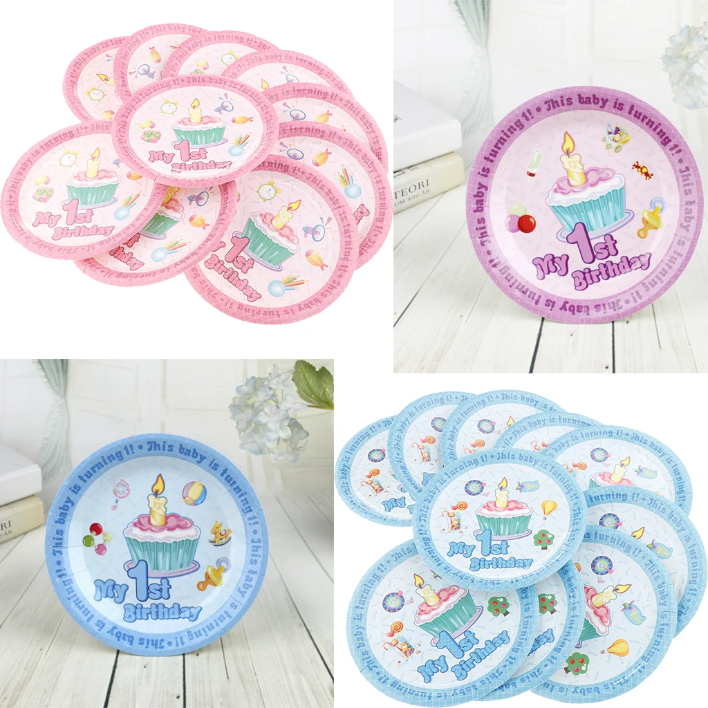 Бумажные тарелки для торта на 1-й день рождения маленьких девочек и мальчиков