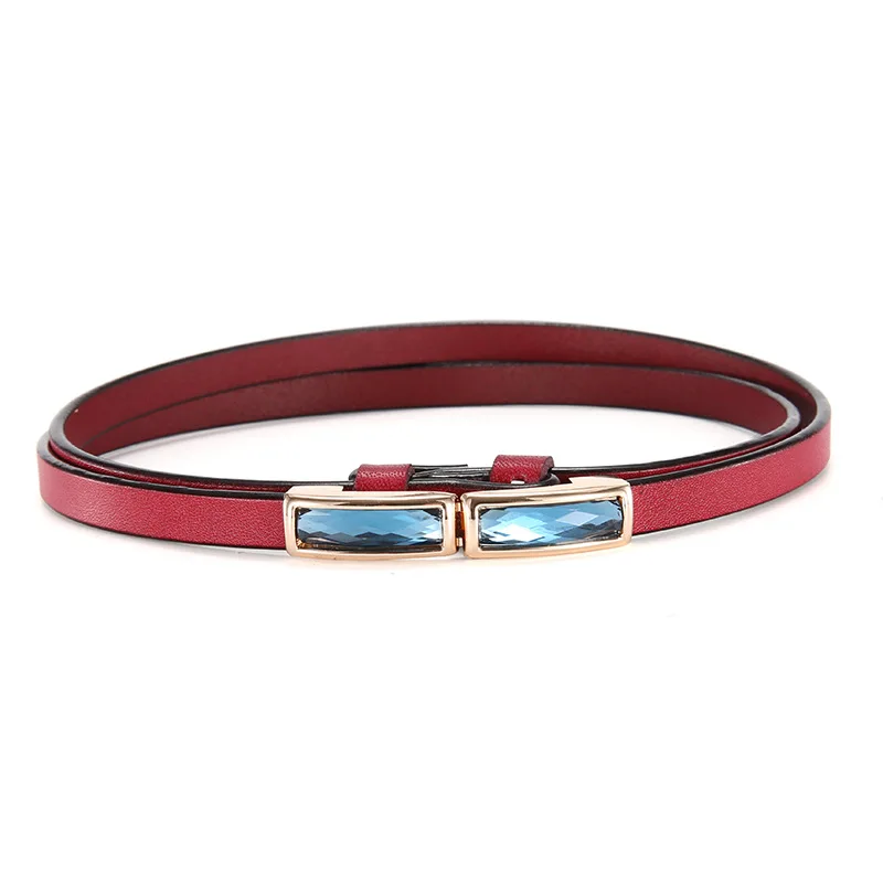 Style 2 red Роскошные Яркие тонкие ремни из натуральной кожи для женщин, регулируемый декоративный ремень, стразы, пряжка, непористый дизайн G97 - Цвет: Style 2 red