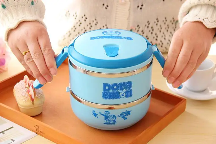 Портативный изолированный ланч контейнер двухуровневый Tiffin с вакуумной крышкой