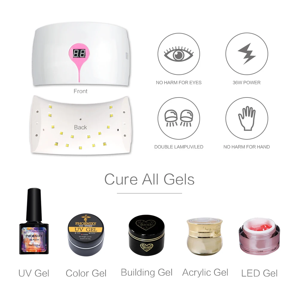 Маникюрный набор 36 Вт Светодиодный светильник Сушилка для ногтей гель лак 10 мл