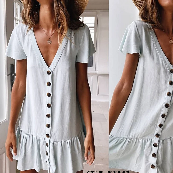 Женское мини платье без рукавов Boho летнее с v образным вырезом и оборками на