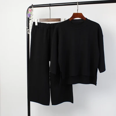 Новинка Женский трикотажный топ и брюки длиной до икры комплект из двух