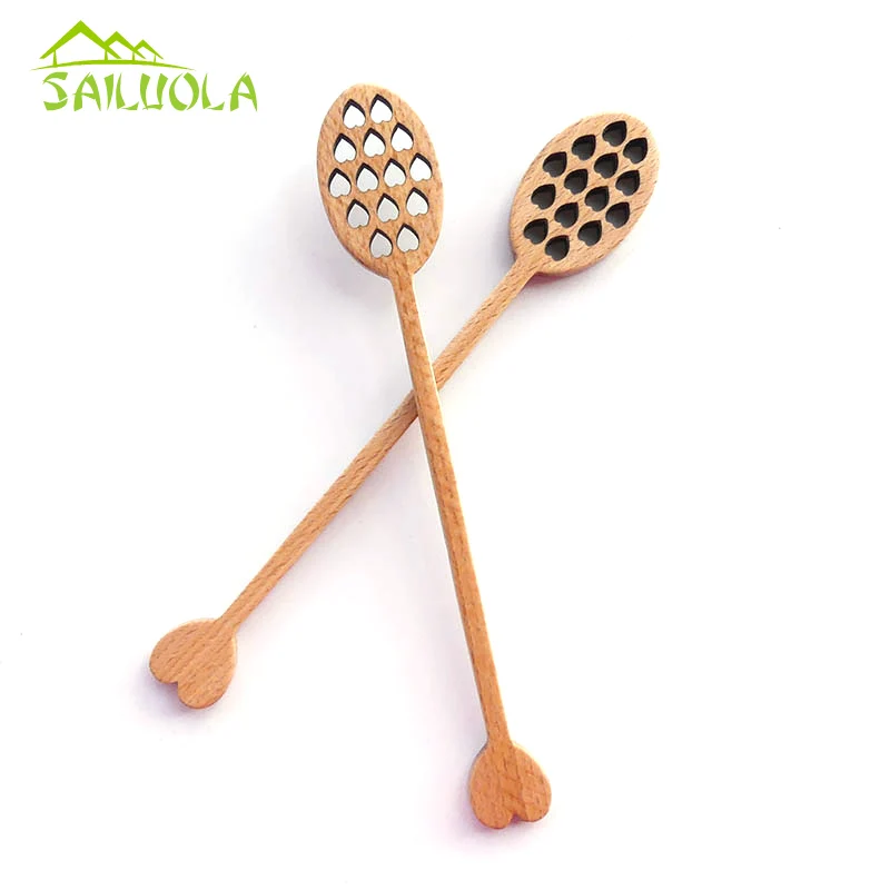 2 шт. японский стиль тепло Бук деревянная ложка для меда креативная Резьба Кофе