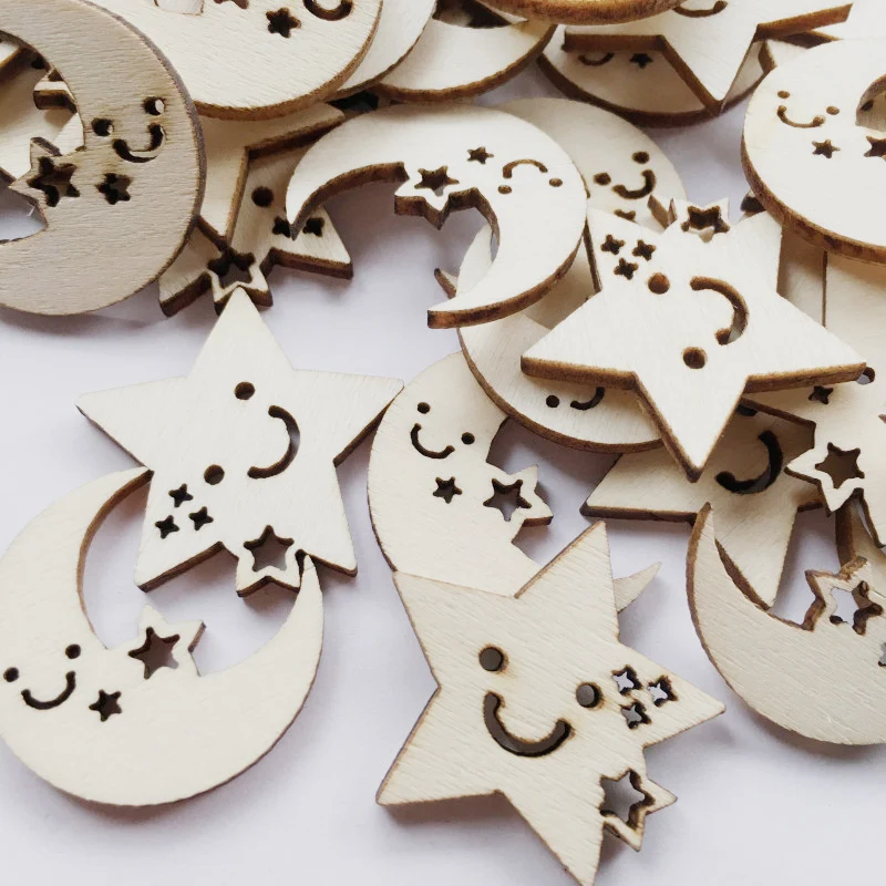 50 шт./компл. натуральная Деревянная звезда/луна ломтики ручная работа сделай сам