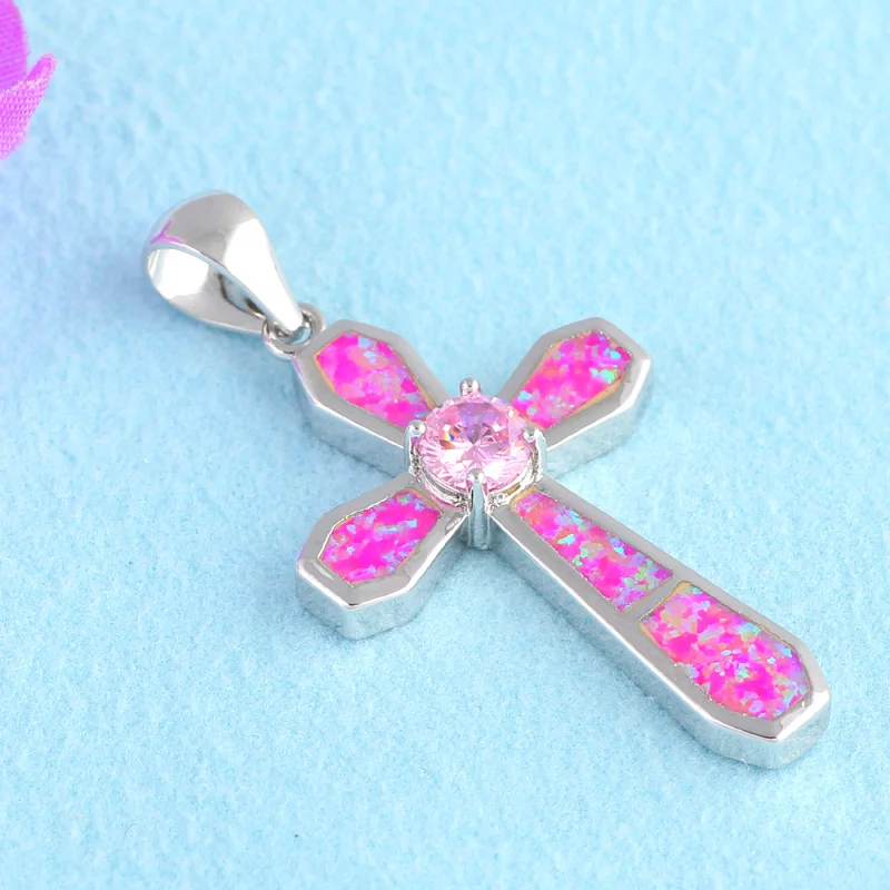 Модные дизайнерские Серебряные кулоны в виде креста с розовым огненным опалом