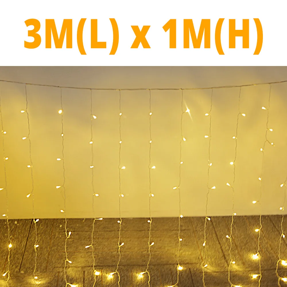 Warm White 3x1M Гирлянда занавес светильник s светодиодный декоративный Сказочный светильник 110 В 220 В Уличный для праздника, свадьбы, вечеринки, сада, Нового года, Рождества - Испускаемый цвет: Warm White 3x1M