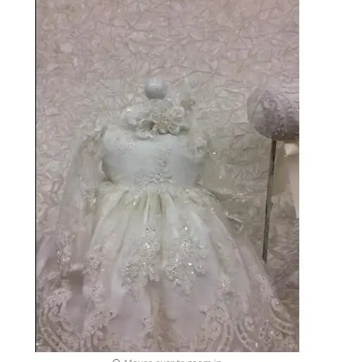 Heirloom Lace Appliqued Infant Birthday Gown Long Christening Dresses For Baby Girl With Sleeves Baptism Bonnet | Детская одежда и