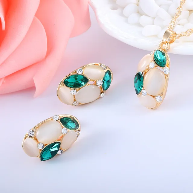 Luxurious Designer Jewelry sets Gold Color Chain with Opal and Colorful Crystal Water Drop Pendant Necklace and Stud Earrings 4