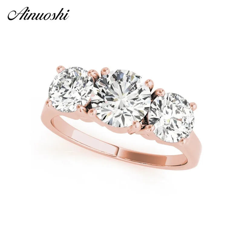 AINUOSHI Стерлинговое Серебро 925 пробы 1ct круглый вырез три камня кольца для свадьбы