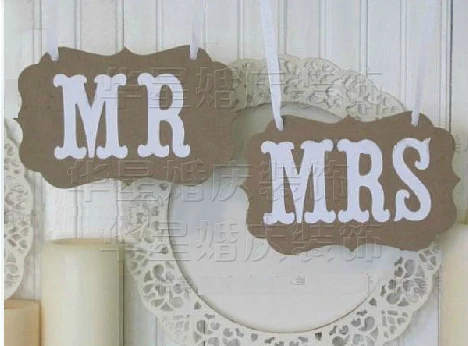 Персонализированные Имя 1 набор Винтаж Стиль Mr Mrs знак гессенская Свадьба милый