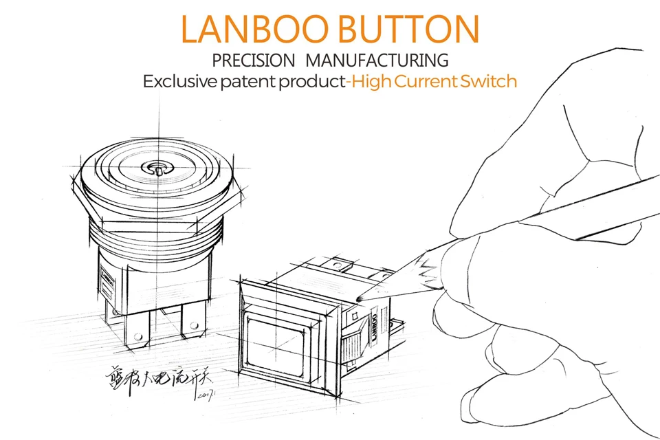 LANBOO 25 мм 15A высокая сила тока Водонепроницаемая фиксация мгновенный DIY анодного окисления черный кнопочный переключатель с люминесцентным светодиодный