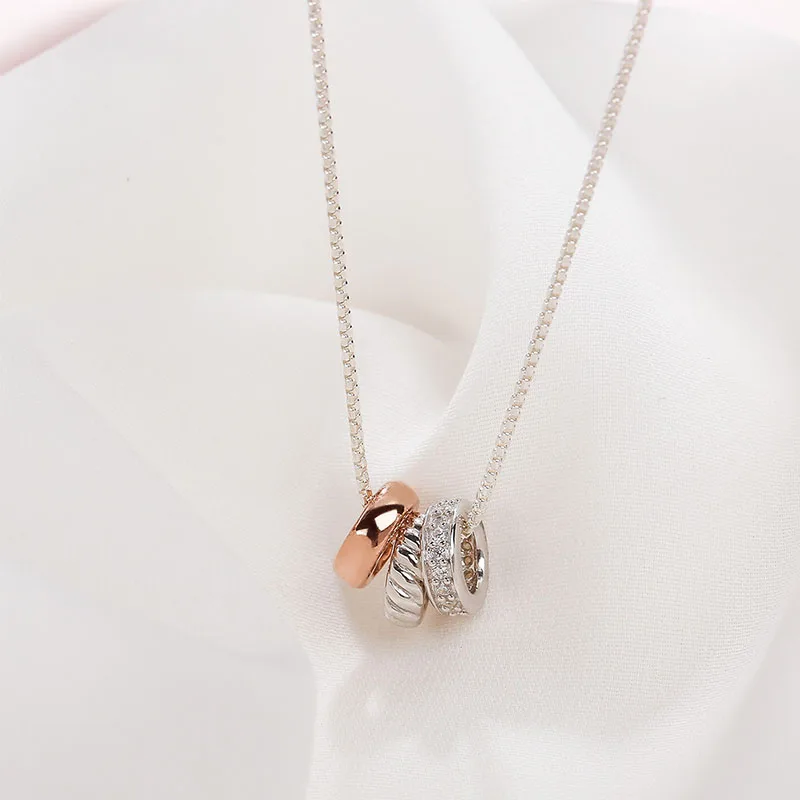 Silverage 925 стерлингов Серебряные ожерелья и Подвески круг розовое золото