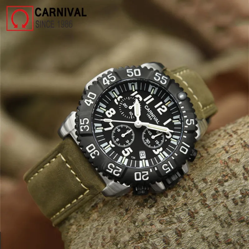 Часы Carnival T25 Tritium для мужчин спортивные часы ныряния с секундомером роскошные от