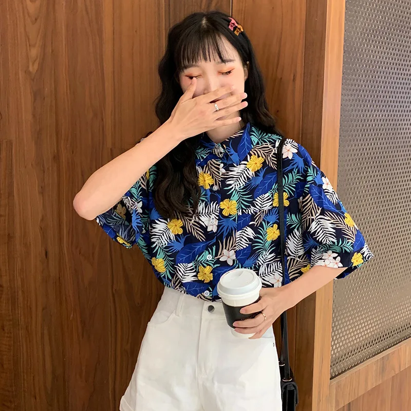 2019 летние пляжные рубашки блузки Новинка Женские модные короткие рукава