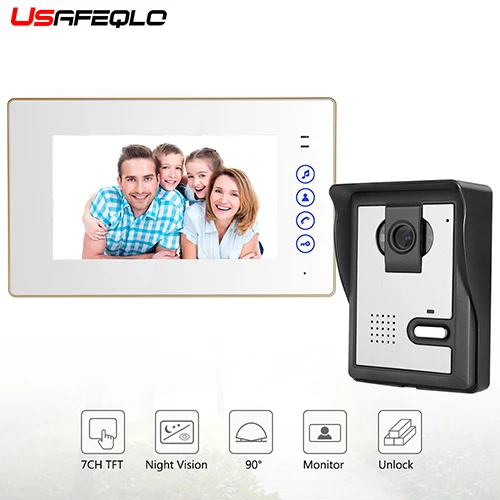White USAFEQLO " цветной ЖК-проводной видеодомофон для двери ночного видения 700TVL камера видеодомофон домашний видеодофон - Цвет: White