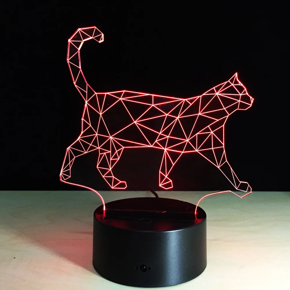 7 Цвета прекрасные пешеходные Cat 3D акриловые светодиодные лампы ночной