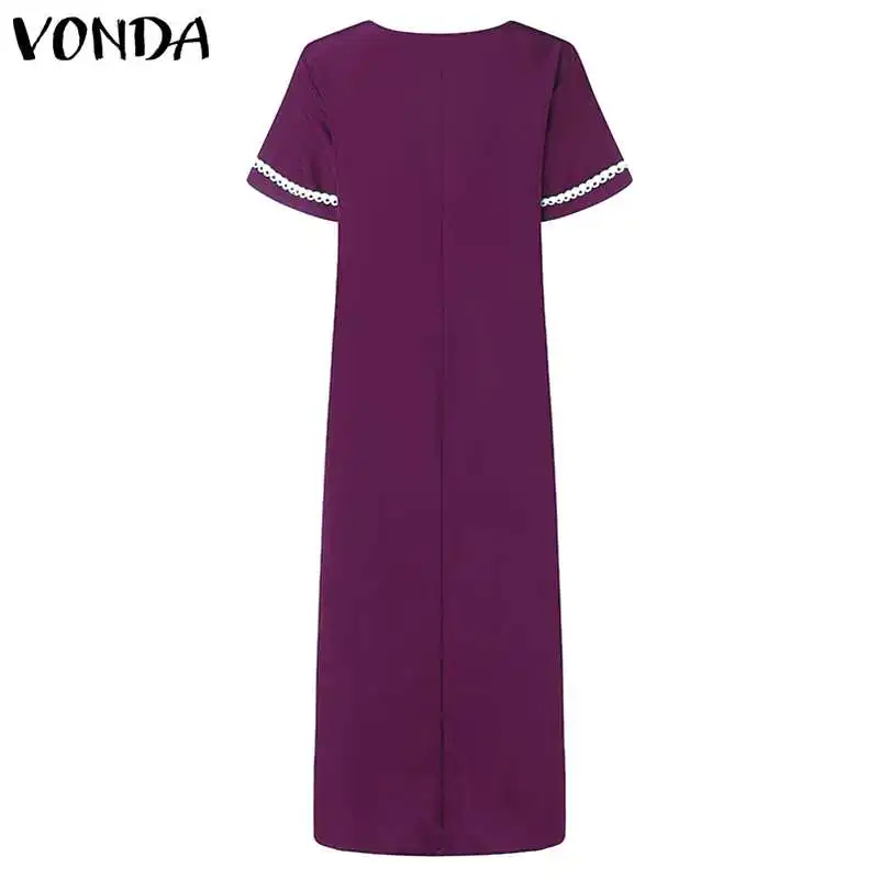 VONDA, женское платье с принтом,, летнее, повседневное, сексуальное, v-образный вырез, короткий рукав, с разрезом, одноцветное, макси платье, элегантное, Vestidos размера плюс
