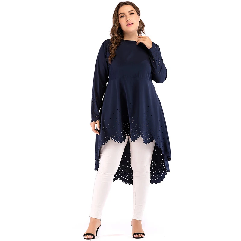 Dark Blue 5XL Абаи Дубай арабское, с длинными рукавами мусульманский Топ Турция Для женщин, в комплект входят длинная футболка Саудовская Ropa musulmana Mujer турецкая исламская одежда - Цвет: Dark Blue