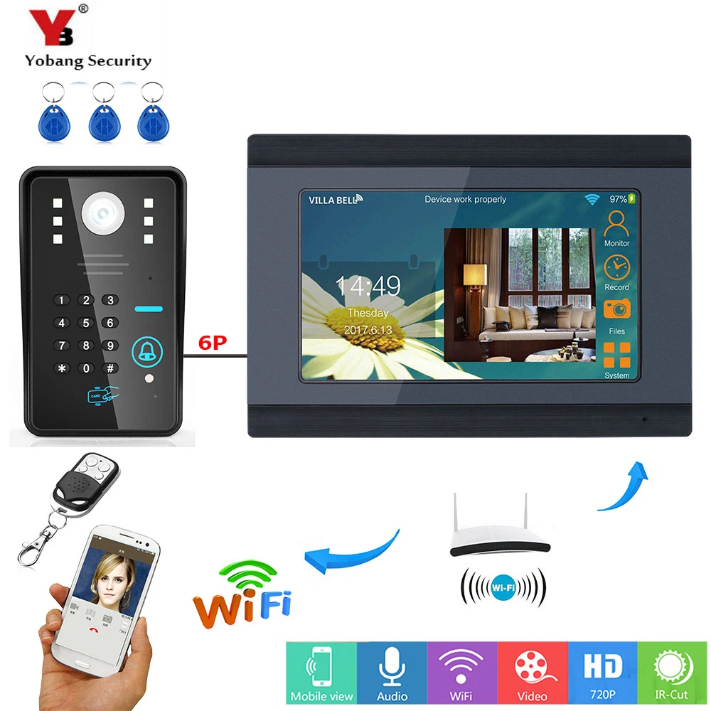Видеодомофон yobangsafety 7 дюймовый монитор Wi Fi беспроводной видеодомофон домофон
