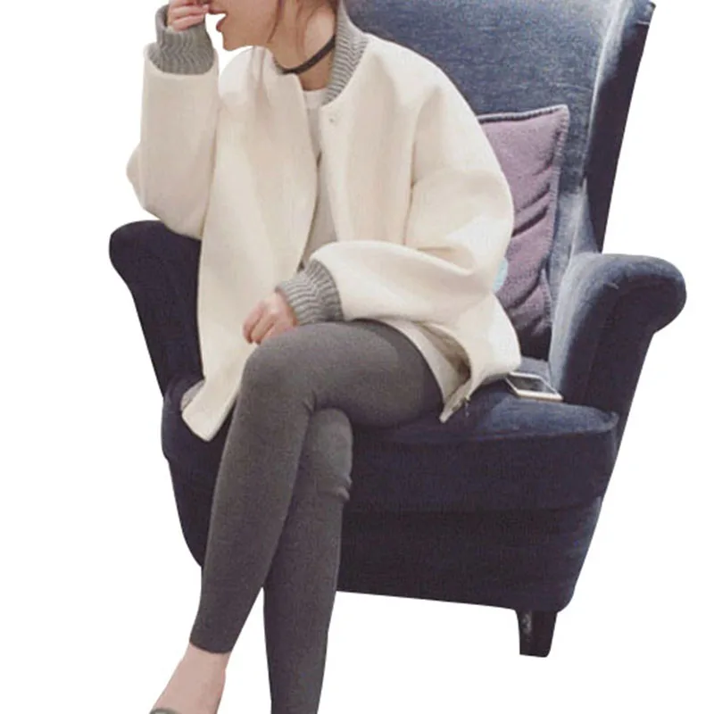 2016 Весна Осень Женская Твердые Куртки С Длинными Рукавами Молния Короткие