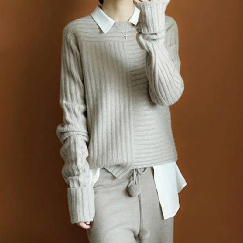 JECH Autumn and winter New Cashmere high quality Sweater women solid color splice fashion Sweaters soft cozy thick blouse | Женская