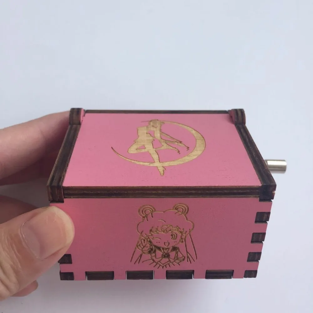 Розовый деревянный Сейлор Мун музыкальная шкатулка Кристалл Тема ручной
