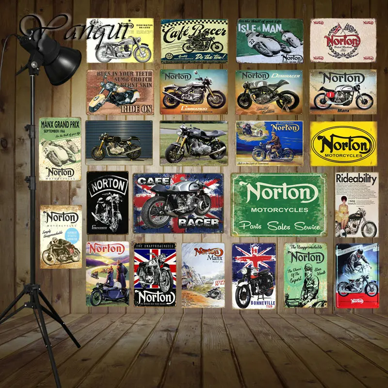 Retro Norton Motorcycle Decor Metal Poster Tin Signs For Pub Car Club Bar Garage Shop Home Decoration Wall Art Carft Gift YQZ084 | Дом и сад