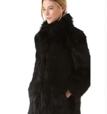 2019 белое/черное пальто из искусственного меха Женское зимнее средней длины