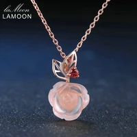 lamoon rose flower 925 sterling silver necklace rose quartz gemstone necklaces 18k rose gold plated fine jewelry lmni025