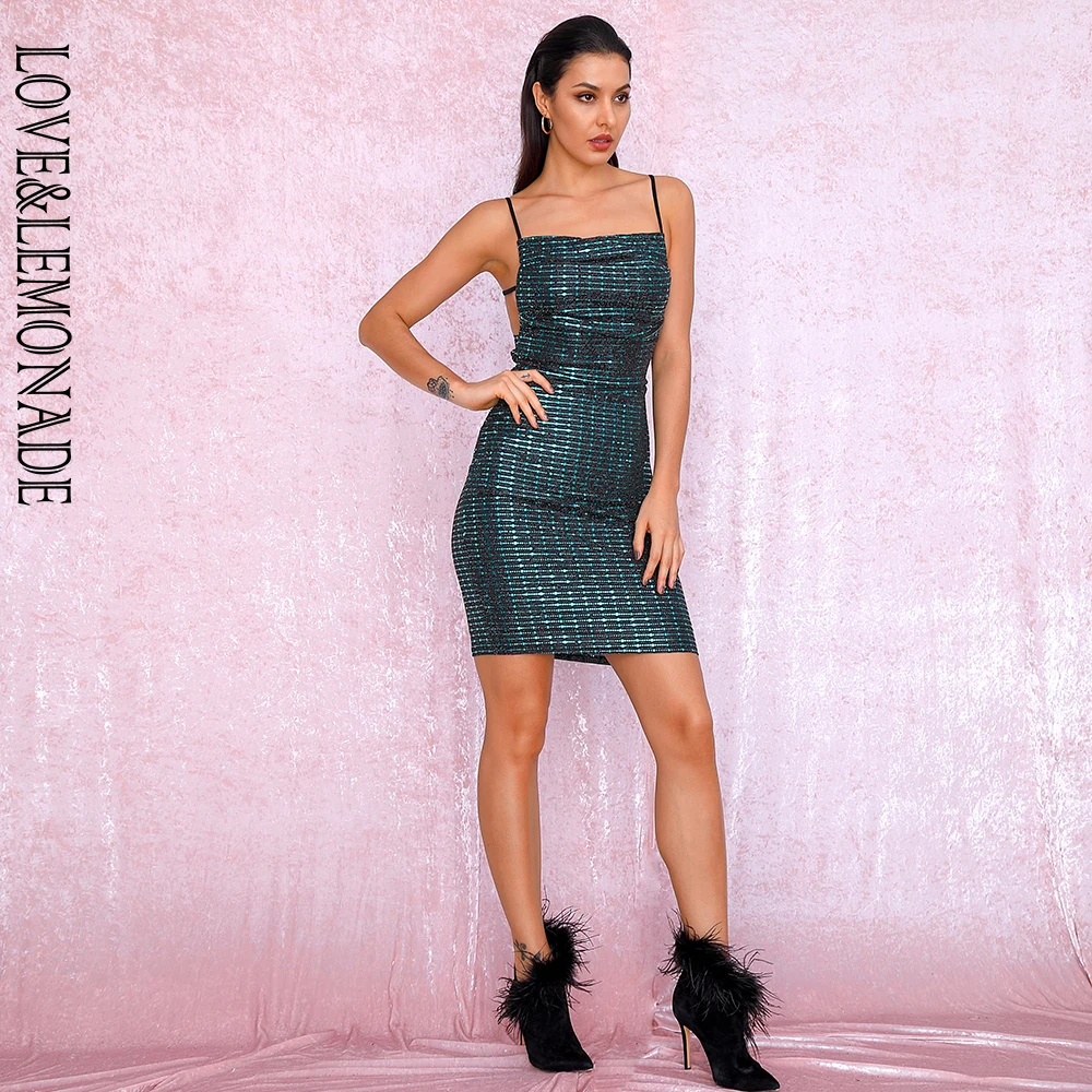 LOVE &amp LEMONADE/сексуальное зеленое платье с вырезом на спине. Эластичные блестящие