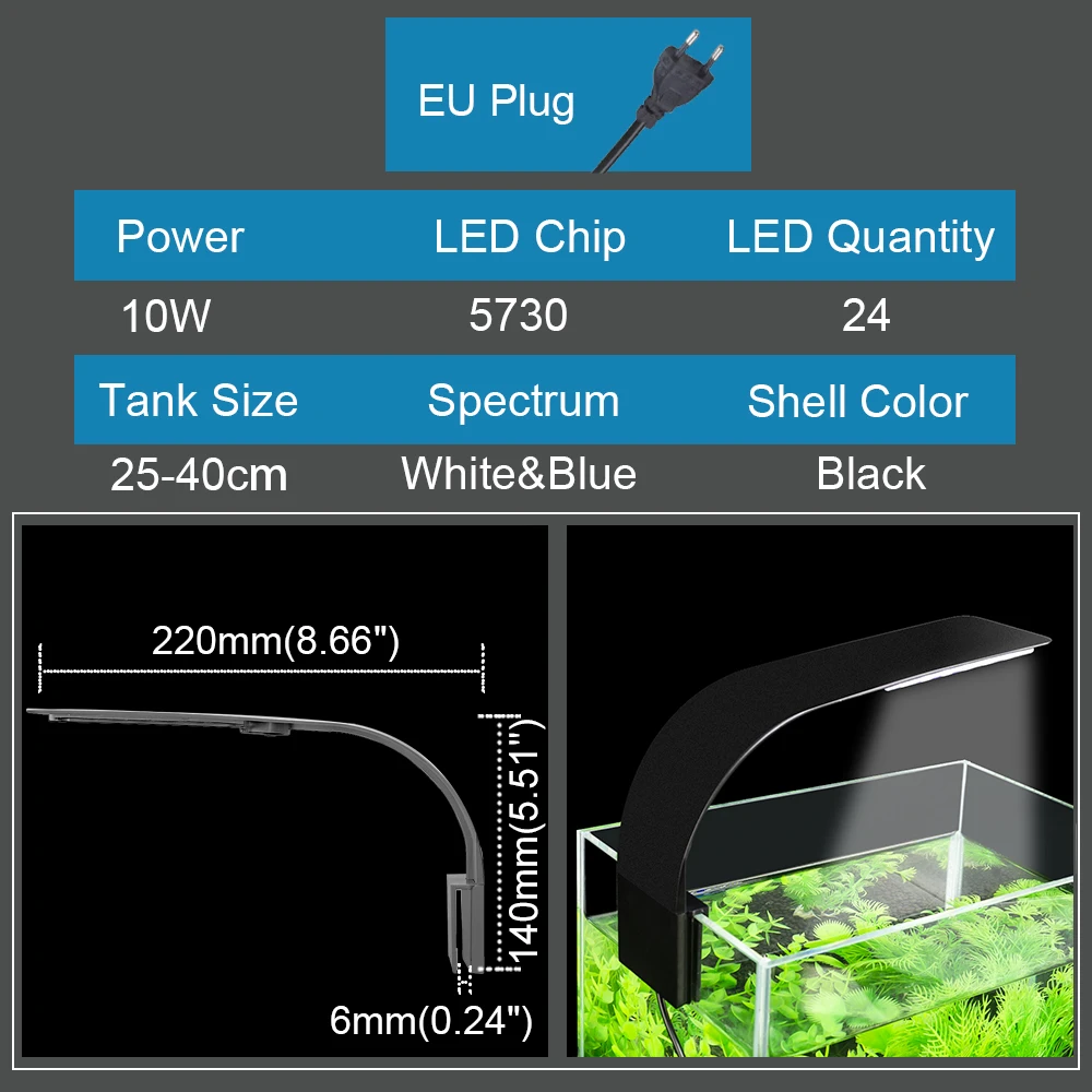 X5-Black-EU-220V Senzeal Aquarium Light Super bright Aquarium Led Lighting M3/X3/X5/X7/X9 Clip-on Slim Fish LED Lamp 220V/110V Fish Tank LED Lamp - Цвет: X5-Black-EU-220V