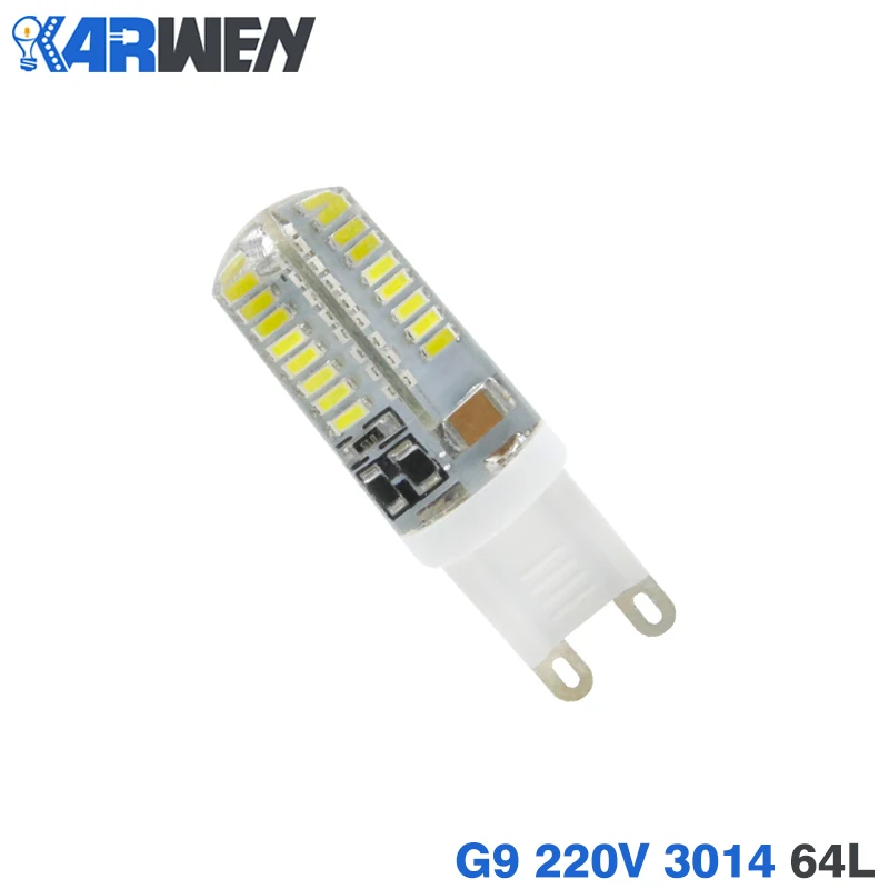 KARWEN 10 шт./лот G4 G9 Светодиодный лампа SMD3014 2835 3 Вт 5 Вт 7 Вт 9 Вт AC/DC 12V AC 220V 24 48 64 104 светодиодный s люстра 360 градусов с украшением в виде кристаллов пятно - Испускаемый цвет: 220V 3014 64Leds