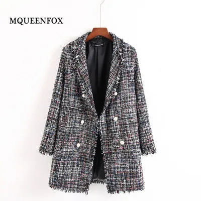 

2021 0Female Jacket Autumn Winter Women's Jacket Pearl Button Female Bomb Jacket Twill Winter Plaid Wool Coats casaco feminino