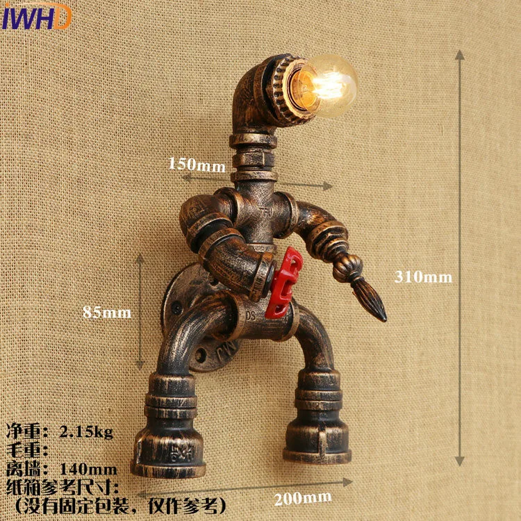 

IWHD Robot Water Pipe Wall Lamp Vintage Stair Light Wandlamp Loft Style Industrial Wall Sconce Edison Appliques Murale Pared