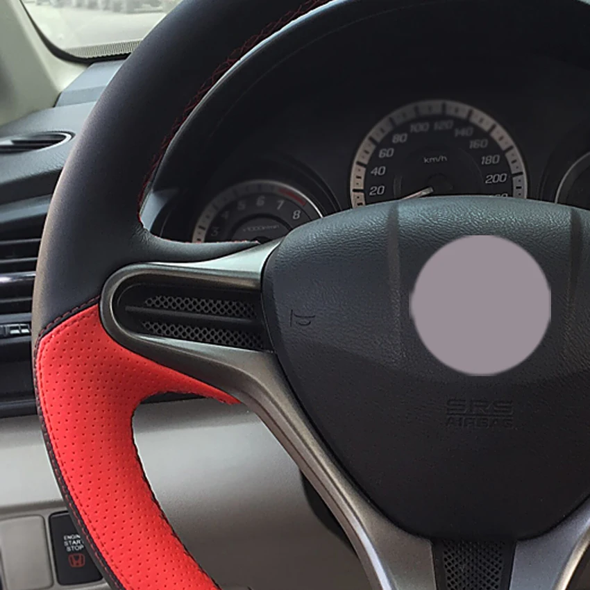 Черная кожаная Красная кожаная крышка рулевого колеса автомобиля для Honda Fit 2013-2009 City Jazz