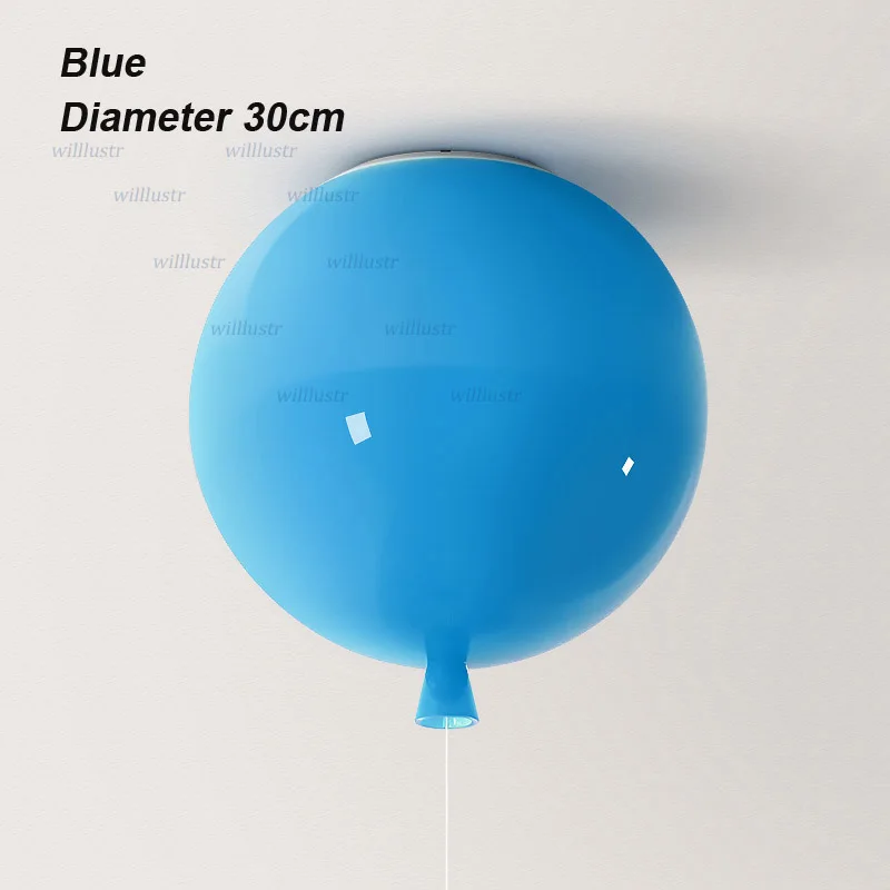 Blue Diameter 30cm Многоцветный воздушный шар, потолочный светильник для спальни, детской комнаты, детского сада, отеля, торгового центра, для детской комнаты, цветной современный стеклянный светильник - Цвет корпуса: Blue Diameter 30cm