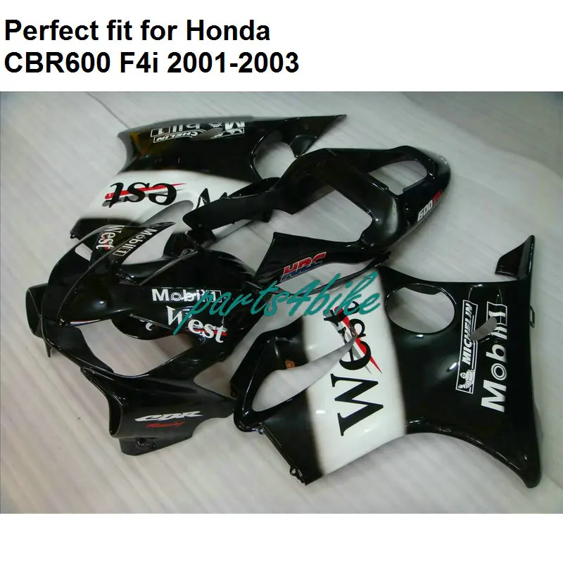 Литье под давлением Обтекатели для Honda белый черный CBR 600 F4i 2001 2002 2003 комплект