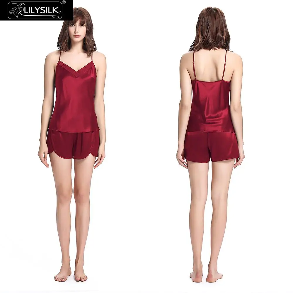 LilySilk пижама женская шелковая бретели Набор 3 шт. домашняя одежда для женщин шелк 22 Momme Длинные - Цвет: Claret