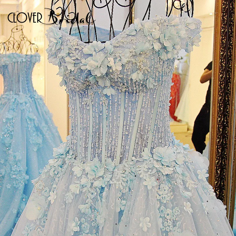 Женское кружевное платье CloverBridal синее с вырезом лодочкой и кружевной цветочной