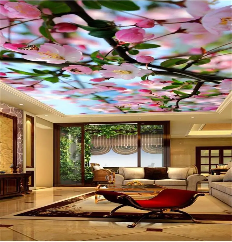 3d фотообои на заказ Потолочная гостиной настенная Весенняя Цветочная бабочка