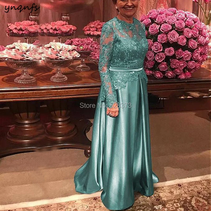 YNQNFS MD213 Fall Winter Elegante Lace Long Sleeve Mother of the Bride Dresses Groom Outfits Turquoise Custom Made 2019 | Свадьбы и