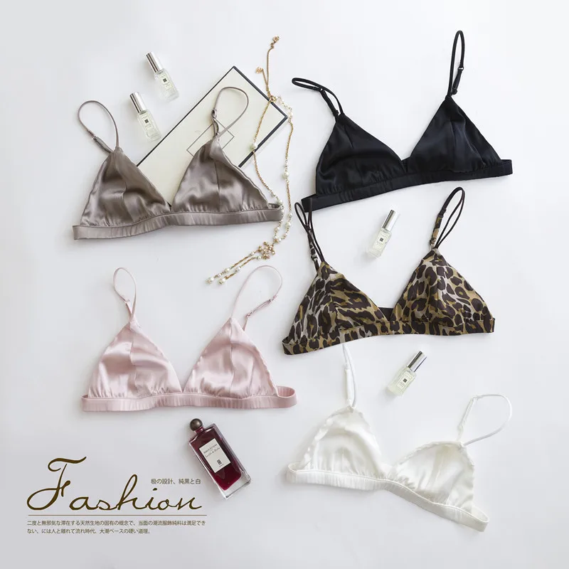 

Nature Silk Leopard Sexy Bra Female Slim No Rims French Style Ultrathin Small Chest Bra Romantic Elegant Soft Underwear TG-051