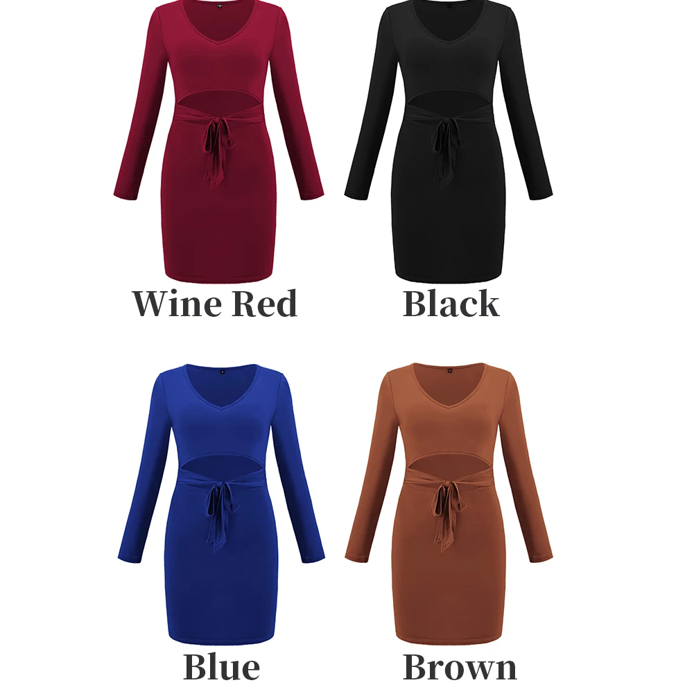 С v-образным вырезом осень-зима с длинным рукавом живот-обнажая Повседневное Fabala