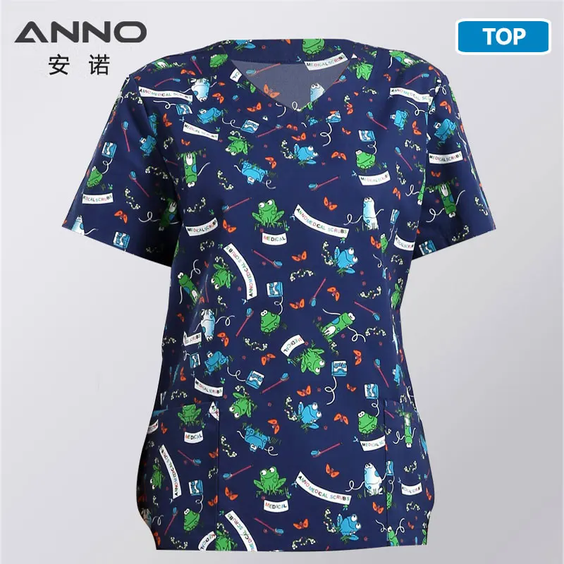 16SS052QinWaWanZ-Top ANNO, медицинская одежда с героями мультфильмов, о-образный вырез, наборы для ухода, униформа для ухода за телом, одежда для стоматолога, клиническая форма для женщин - Цвет: 16SS052QinWaWanZ-Top